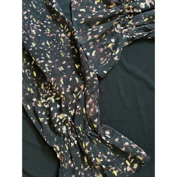 CeCe Women's Sheer Printed Long-Sleeve Mock Neck Top Rich Black XS - Picture 5 of 7